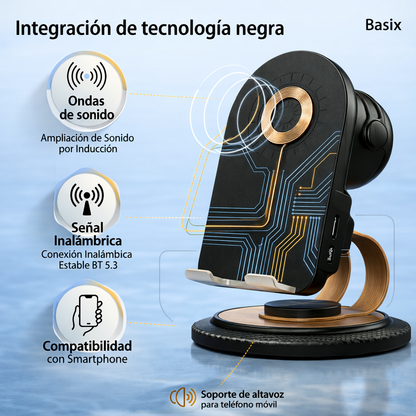 SoundLift™ – Altavoz Inductivo Magnético con Soporte 360° para Smartphone